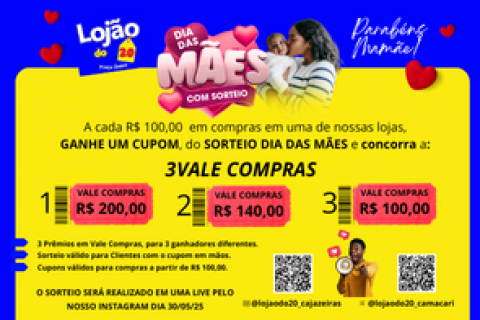 SORTEIO DIA DAS MÃES CONCORRA A 03 VALE COMPRAS